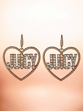 NEW Juicy Couture Gold Tone Womens Crystal Heart Drop Earrings New In Box Rare